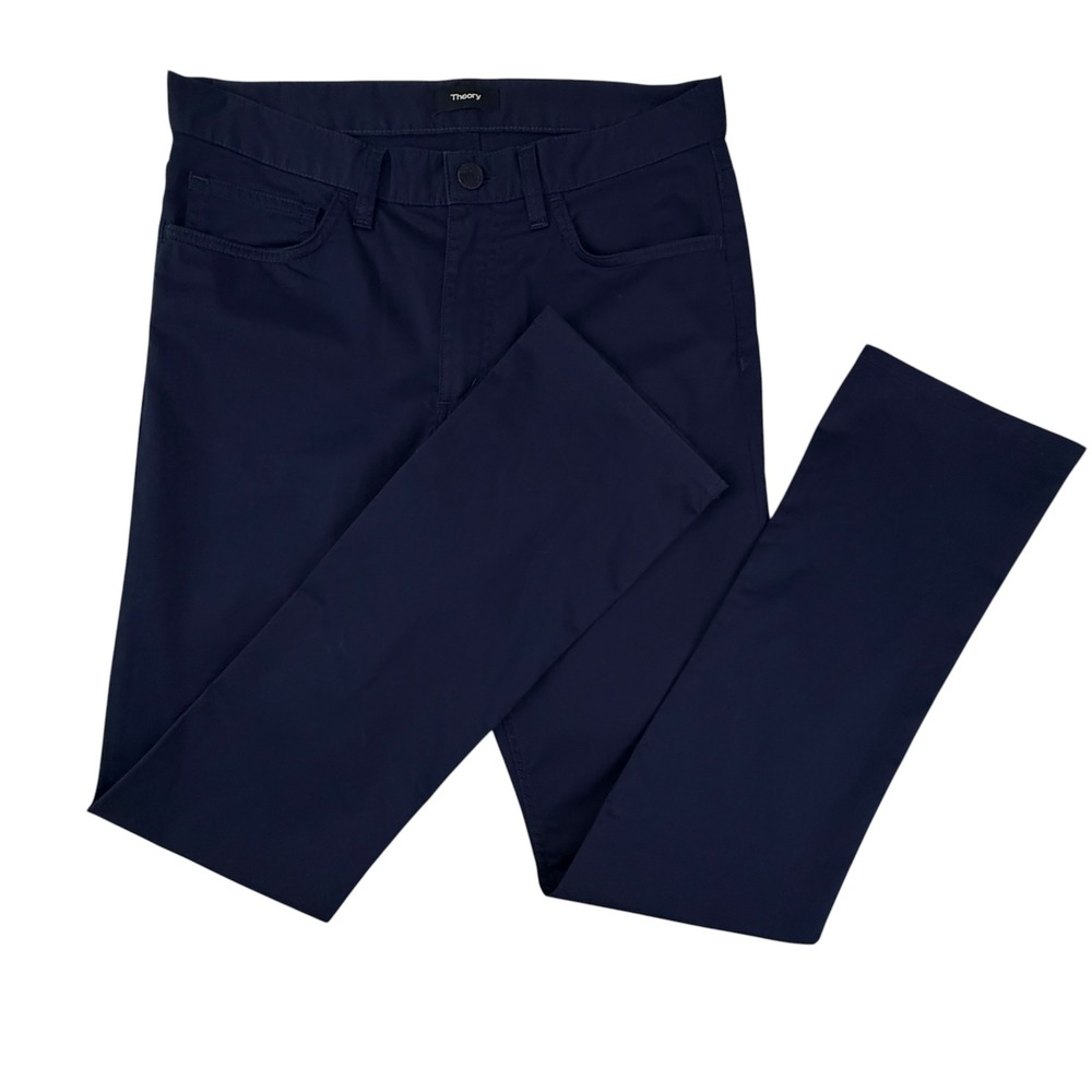 Theory Pants Women 29 Navy Blue Haydin Soft Sateen Slim Straight Leg